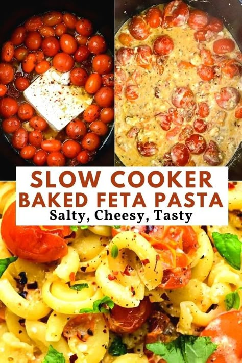 Baked Feta Pasta Crockpot, Crock Pot Feta Pasta, Crock Pot Pasta Meals, Crock Pot Pasta Vegetarian, Crockpot Veggie Pasta, Slow Cooker Feta Pasta, Slow Cooker Recipes Veggie, Feta Pasta Crockpot, Crockpot Pasta Recipes Easy Healthy