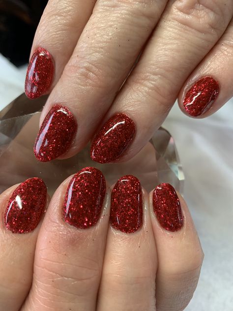 Glitter Red Almond Nails, Red Sparkle Gel Nails, Red Glitter Manicure, Sparkly Red Nails Christmas, Shimmer Red Nails, Red Glitter Dip Powder Nails, Short Red Glitter Nails, Sparkly Red Christmas Nails, Christmas Nails Red Sparkle