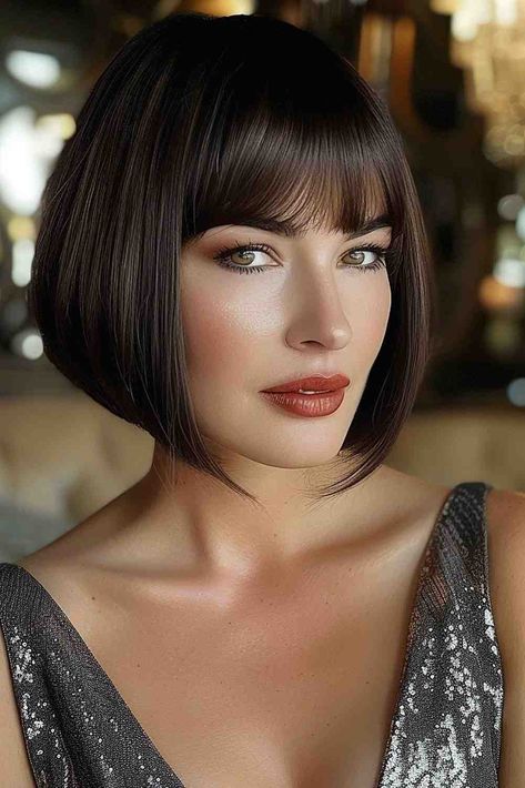 Short A Line With Bangs, Sharp Bob Haircut With Fringe, Graduated Bob Haircuts With Fringe, Short Graduated Bob With Fringe, Bob With Short Fringe, Sharp Bob Haircut, Short Bob Hairstyles With Fringe, Bobbed Hairstyles, Different Hair Cut