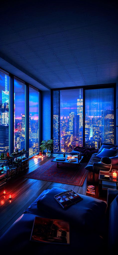 Cyberpunk Room Interiors, Penthouse Apartment Aesthetic, Cozy Penthouse, Cyberpunk Bedroom, Cyberpunk Apartment, Penthouse Bedroom, Cyberpunk Room, Disney Paintings, High Rise Apartments