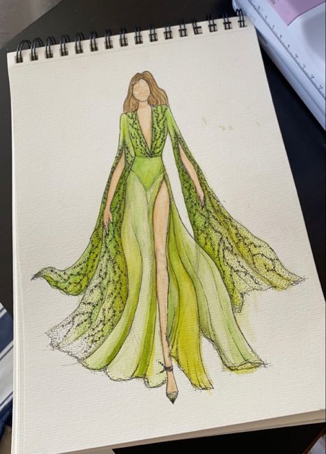 Leaf Dress Drawing, Lotus Concept, Stella Alonso, Art Coursework, Colour Mood, Fashion Major, Forest Fashion, Eco Friendly Dress, Model Sketch