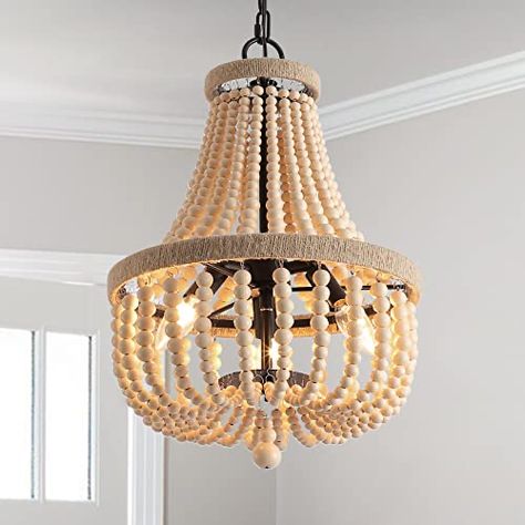 Beaded Chandelier Dining Room, Beaded Pendant Light, Nursery Light Fixture, Wood Beaded Chandelier, Boho Light Fixture, Chandelier Boho, Flat Ceiling, Elegant Vibes, Bead Chandelier