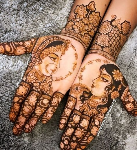 Radha Krishna Mahendi Designs, Radha Krishna Mehendi Designs For Hands, Bridal Mehendi Designs With Figures, Radha Mehndi Design, Figure Mehndi Design, Radha Krishna Mehndi Design, Krishna Mehndi Designs, Krishna Mehndi Design, Krishna Mehndi