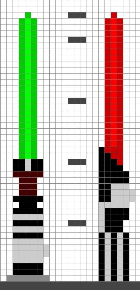 Lightsaber pixel art across stitch pattern Pixel Pattern Star Wars, Lightsaber Pixel Art, Lightsaber Perler Bead Patterns, Perler Bead Lightsaber, Star Wars Pixel Art, Star Wars Grid Pattern, Alpha Patterns Star Wars, Lightsaber Cross Stitch, Darth Maul Cross Stitch