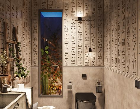 Wall Paint Combination, Egyptian Home Decor, Painted Vanity Bathroom, Bathroom Vanity Decor, Egyptian Design, Morocco Design, Themed Bathroom, Washroom Design, Showroom Interior Design