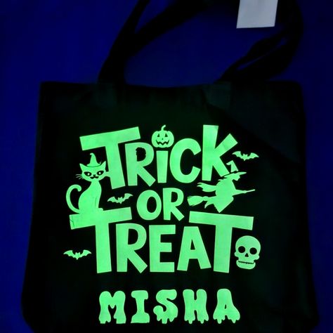 Personalized Glow In The Dark Halloween Treat Bag, Trick Or Treat Bag, Halloween Candy Bag For Kids 13 1/4" W 13 1/4" H Same Day Shipping Comment On My Post What Design And Name You Want. Trick Or Treat - Name Dinosaur- Name Boo Crew - Name Spooky Treat- Name No Refund On Any Customized Product Unless There Is Any Issue. Glow In The Dark Halloween, Dark Halloween, Halloween Candy Bags, Spooky Treats, Boo Crew, Halloween Treat Bags, Trick Or Treat Bags, Halloween Treat, Candy Bags