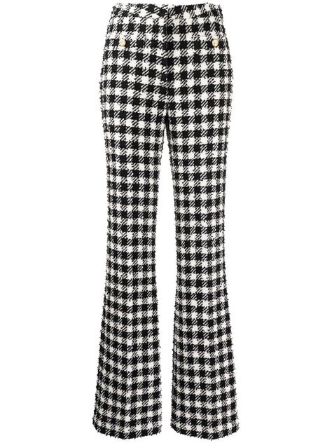 Alessandra Rich Checked Flared Trousers - Farfetch Check Trousers, Png Clothes, Houndstooth Pants, Checked Trousers, Alessandra Rich, Versace Outfit, Work Trousers, Flared Trousers, High Waisted Flares