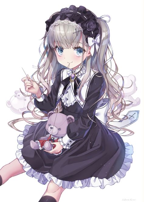 ♡~*ANiME ART*~♡ lolita fashion - gothic lolita - headdress - ruffles - rose - flower - ribbons - dress - long hair - twintails - teddybear - needle and thread - knee socks - cute - moe - kawaii Ruffle Drawing Reference, Gothic Character Design, Ruffles Drawing, Victorian Anime, Gothic Characters, Character Inspiration Girl, Gothic Hairstyles, Character Design Girl, Anime Child