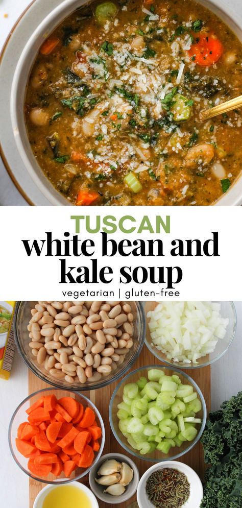 Kale Soup Vegetarian, Tuscan Kale Soup, Kale And Bean Soup, Bean And Kale Soup, Cannellini Beans Soup, White Bean And Kale, White Bean Kale Soup, Recipes With Kidney Beans, Bean And Vegetable Soup