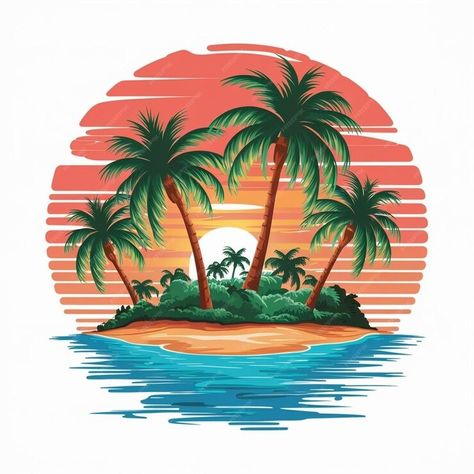 Premium Vector | A painting of palm trees on a beach with a sunset in the background Palm Tree Artwork, Beach Vector, Painterly Prints, Nova Art, Pencil Drawing Tutorials, Shop Truck, Palm Trees Beach, Tree Artwork, Sunset Background