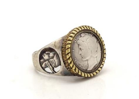 Mercury Dime Old Collector's Coin of USA Gold & Silver Ring Thoughts Become Things, Free Your Mind, Learn To Fly, Coin Ring, Coin Jewelry, Ring Handmade, Handmade Ring, Fathers Day Gifts, Mens Gifts