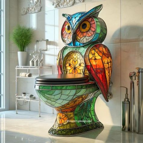 Owls Decor, Glass Owl, Fantasy Decor, Owl Decor, Owls, Stained Glass, Floating, Bath, Glass