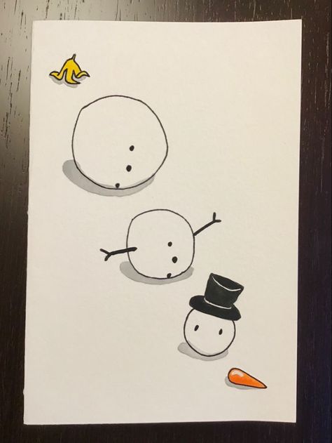 Aesthetic Christmas Cards Ideas, Christmas Card Ideas Easy Drawing, Christmas Card Ideas Snowman, Cute Christmas Cards To Make, Snowman Card Ideas, Cute Xmas Card Ideas, Christmas Card Ideas Handmade Diy, Cool Christmas Card Ideas, Christmas Card Art Drawing