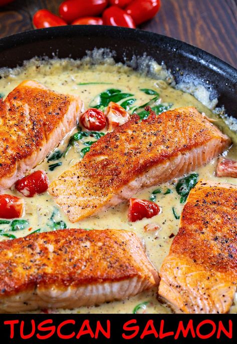 Creamy Tuscan Salmon Tucson Salmon Recipes, Creamy Tuscan Salmon, Salmon Recipe Pan, Tuscan Salmon Recipe, Tuscan Salmon, Simple Foods, Seafood Dish Recipes, Simple Diet, Recipes Seafood