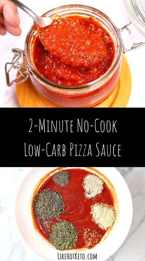 Keto tomato sauce spooned out of a mason jar. Low Carb Pizza Sauce Keto, Low Calorie Marinara Sauce, Low Salt Pizza Sauce, Pizza Sauce Recipe With Tomato Sauce, Low Carb Tomato Sauce, Low Calorie Pizza Sauce, Keto Tomato Sauce Recipe, Keto Pizza Sauce Recipe, Keto Pasta Sauce Recipe