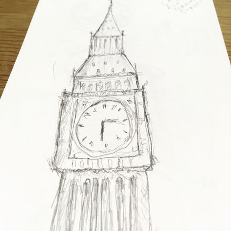 Learning to draw, getting there one sketch at a time. Clock Tower Tattoo, Clock Tower Drawing, Clock Tower Concept Art, Clock Tower Painting, Big Ben Sketch, Tower Drawing, London Clock Tower Sketch, Clock Drawings, Learning To Draw