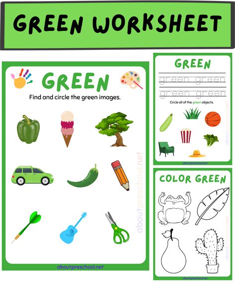 Color Green worksheets for Kindergarten 7 Color Green Activities For Preschool, Opposite Words For Kids, Green Activities, Teach Colors, Shape Chart, Teaching Shapes, Opposite Words, Preschool Colors, Worksheets For Preschool