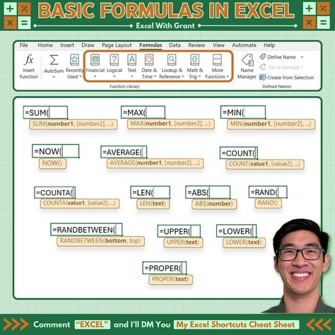 Basic Formulas in Excel Comment “EXCEL” and I will DM you my Excel Shortcuts Cheat Sheet #excel #exceltips #exceltricks #microsoftexcel #spreadsheets #exceltraining #learnexcel Excel Formulas Cheat Sheets, Excel Shortcuts Cheat Sheets, Excel Formulas, Excel Hacks, Excel Tips, Excel Shortcuts, Excel Formula, Excel Tutorials, Microsoft Excel