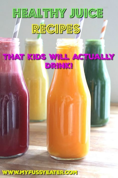 Whilst juicing should not be used as a replacement for fresh fruit and veg for kids, it is a great way to get some extra nutrients into them, especially from produce that they may otherwise refuse to eat. I've been experimenting with various fruit and vegetable combinations and my very own fussy eater has given these recipes the thumbs up! I also share my tips for introducing kids to juicing. #juicerecipes #juicerecipesforkids #juicingforkids #fruitandvegetablesforkids #fiveadaykids Vegetable Combinations, Juicing For Kids, Juice Recipes For Kids, Juices To Make, Vegetable Juice Recipes, Fresh Juice Recipes, Diy Juice, Fruit Juice Recipes, Kids Juice