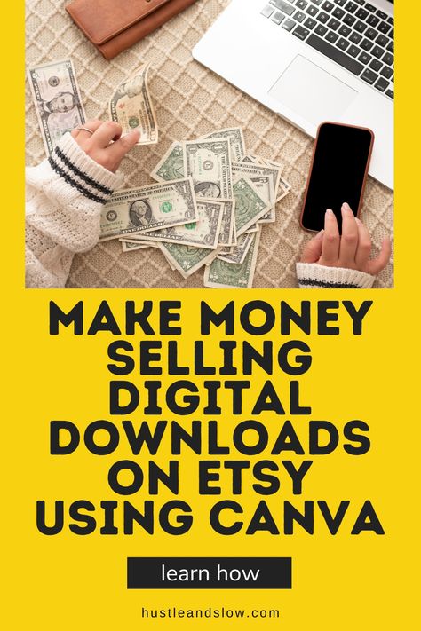 Using canva to sell on etsy is a great way to make passive income selling etsy digital downloads! In this post, I'll go over how to create digital downloads to sell with Canva and how to upload them to Etsy. This is the perfect guide on how to sell your Canva designs and make money with digital products. Follow me for more side hustle ideas for students, stay at home moms, and wannabe entrepreneurs! Make Money With Etsy, Digital Files To Sell On Etsy, How To Make Printables To Sell, Selling Clothes Online, Marketing Hacks, Canvas Learning, Using Canva, Make Passive Income, Email Marketing Strategy