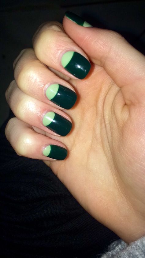 Green on green gel moon manicure Black Nails With Green, Nails With Green, Moon Manicure, Green On Green, Black Nails, Half Moon, Manicure, Convenience Store Products, Moon