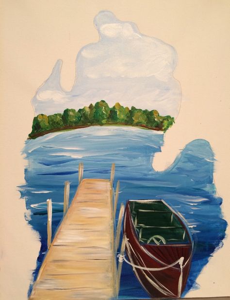 Michigan Summer- Downtown GR Location Michigan Painting Ideas, Football Canvas Painting, Canoe Paddle Art, Michigan Artwork, Michigan Painting, Football Canvas, Michigan Art, Michigan Summer, Michigan Football