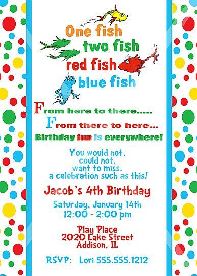 Dr. Seuss, One Fish Two Fish, Birthday Invitation - PRINTABLE INVITATION DESIGN. $12.00, via Etsy. Fishing Birthday Invitations, Birthday Party Invitation Wording, Fish Party, Fish Birthday, Dr Seuss Birthday Party, Red Fish Blue Fish, Seuss Party, Dr Seuss Birthday, One Fish Two Fish