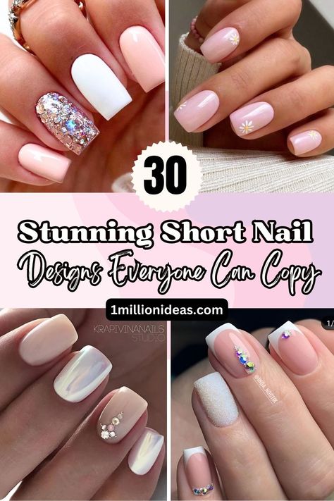 30 Stunning Short Nail Designs Everyone Can Copy Nails One Finger Design, Summer Nail Inspiration Acrylic, Short Classy Nails Acrylic, Nails Dipped, Light Pink Nail Designs, Short Pink Nails, Neat Nails, Cruise Nails, Classy Nail