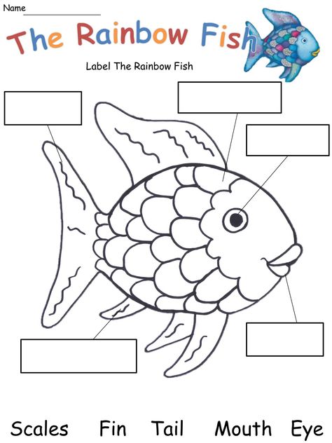 Fish Worksheet, Rainbow Fish Activities, The Rainbow Fish, Food Label Template, Language Arts Worksheets, Kids Printable Art, About Rainbow, Fish Activities, Rainbow Pin