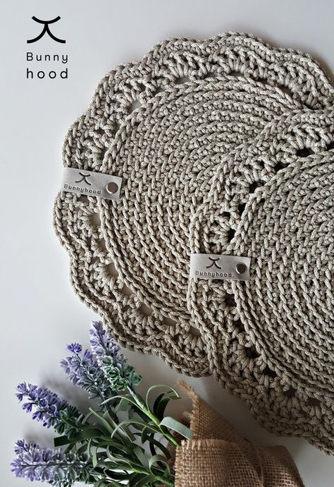 DESCRIPTION. Set of 6 round crochet table mats for dinning time with your family or friends. These placemats will bring coziness for your home and will protect your table from the heat as well. They are really sustainable and will be used for a long time, because they're made from strong polyester rope. These table mats do not attract dust, also they can be washed in a washing machine and fully retain their form and color after washing. SIZE. Diameter ~20 cm (7,9 inches), ~25 cm (9,8 inches), ~3 Crochet Flower Placemats, Crochet Table Mats, Round Table Placemats, Flower Placemats, Knitting & Crochet Tools, Crochet Table Mat, Crochet Rugs, Round Crochet, Crochet Placemats