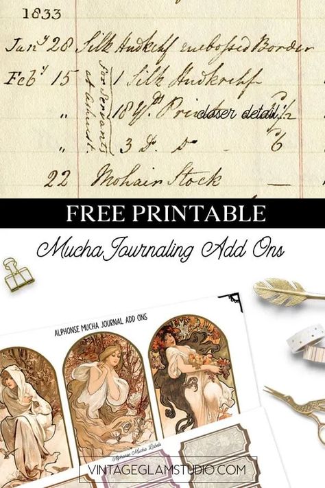 Free Mucha Journaling Add Ons Printables - Bujo Printables, Ephemera Printables, Glam Studio, Rainy Day Crafts, Butterfly Images, Atc Cards, Vintage Junk, Vintage Junk Journal, Vintage Glam