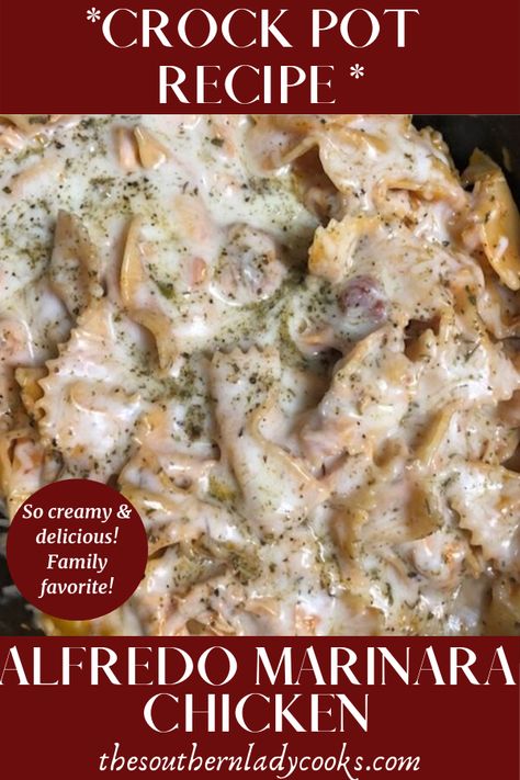 Pasta Bake Alfredo, Crockpot Entrees, Chicken Marinara Pasta, Marinara Chicken, Rice Ideas, Crockpot Chicken Alfredo, Chicken Marinara, Pasta Marinara, Chicken Casseroles