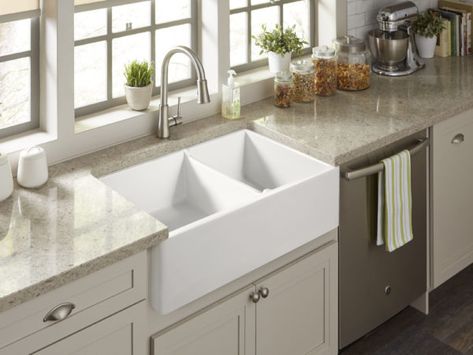 Austen 24" Fireclay Farmhouse Kitchen Sink by Sinkology Double Farmhouse Sink, Fireclay Farmhouse Sink, Kitchen Sink Stainless Steel, Farmhouse Kitchen Sink, Apron Sink Kitchen, Apron Front Sink, Farmhouse Apron, Farmhouse Aprons, Fireclay Sink