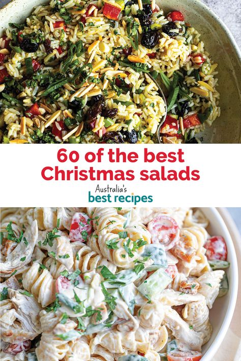 The most colourful, delicious and special festive salads are all here, in one place. So whether you’re after a showstopping potato salad, an eye-catching rice salad or a simple leafy green salad that’s going to please a crowd, you’ll find it right here. Bonus: they’re all easy to make and transport too! Creamy Christmas Salad, Christmas Lunch Salad Ideas, Cold Meats And Salads, Cold Christmas Lunch Ideas, Easy Christmas Salad, Salads For Christmas Dinner, Festive Salad, Russian Salad, Christmas Salad Recipes