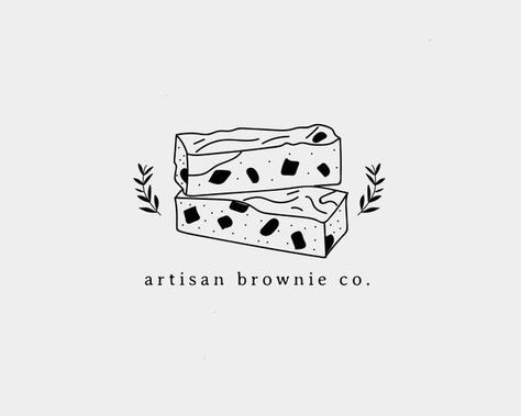 Premade Logo, Brownie Logo, Artisan Logo, Bakery Logo, Cake Logo, Hand Drawn, Food Logo, Floral Logo, Bake Logo, Sweet Logo - Etsy graphicdesignjobs #logopassion Brownie Logo Ideas, Brownie Logo Design Ideas, Brownie Doodle, Brownies Logo Design Ideas, Brownies Logo, Artisan Logo, Brownie Shop, Brownian Motion, Mystic Logo