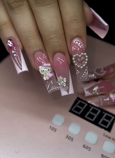 Pink Nails My Melody, Nail Inspo Square, My Melody Nails, Nail Cam, Short Square Nails, Pink Acrylic, Pink Acrylic Nails, Square Nails, My Melody