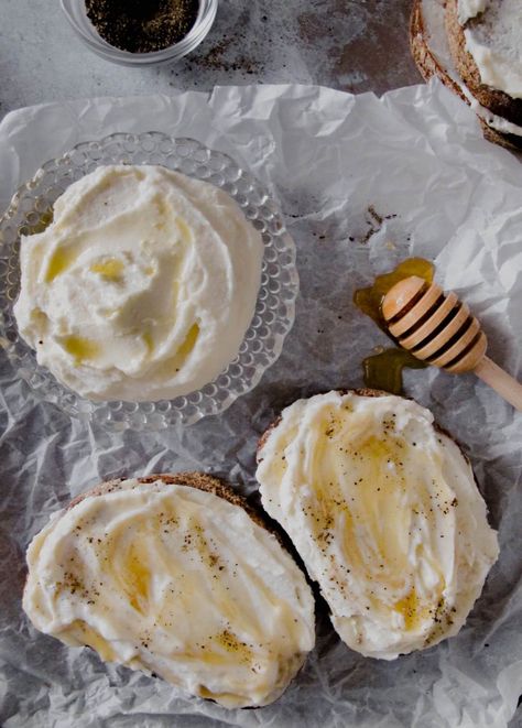 Creamy Whipped Ricotta Toast With Honey - ririsgreekeats.com Whipped Ricotta Honey, Whipped Ricotta Toast, Whipped Ricotta Recipe, Toast With Honey, Ricotta Spread, Salty Sweet Desserts, Greek Recipes Easy, Ricotta Recipe, Greek Recipes Dessert