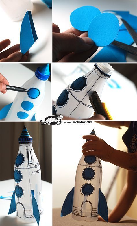 5 Easy Creative Plastic Bottle #Crafts For Kids - Mom Does Reviews Bottle Crafts For Kids, Mainan Diy, مشروعات العلوم, Sistem Solar, Rockets For Kids, Diy Plastic Bottle, Plastic Bottle Crafts, Seni Origami, Space Party