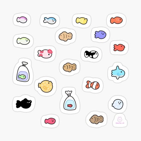 Cute Fishes, Fish Stickers, Small Doodle, Homemade Stickers, Cute Fish, Scrapbook Stickers Printable, Mini Drawings, Bullet Journal Doodles, Kawaii Stickers