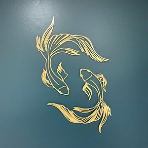 Koi Line Art, Koi Fish Line Art, Feng Shui Koi Fish, Koi Fish Colors, Fish Stencil, Princess Yue, Yin Yang Koi, Coy Fish, Metal Fish Wall Art