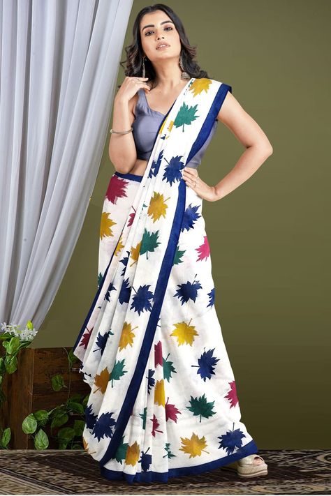 *Price Only* 👉 *650/- freeshipping* *Item Nam* 👉 Printed Leaf Khadi Saree *Metirials* 👉 Cotton By Cotton *Count* 👉 64.. *Blouse Piece* 👉 Available *Note* 👉 Available stock. Production Running Weaving Styles, Fabric Colour Painting, Saree Accessories, Khadi Saree, Fabric Painting On Clothes, Saree Fashion, Men Fashion Casual Shirts, Painted Clothes, Cotton Sarees