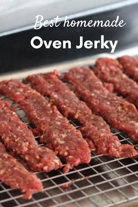 Hamburger Jerky Recipe Oven, Ground Pork Jerky Recipes, Beef Jerky With Ground Beef, Ground Beef Jerky Recipes Ovens, Hamburger Beef Jerky Recipes, Home Made Jerky, Beef Jerky Oven Recipe, Ground Meat Jerky Recipes, Deer Jerky Recipe In Oven