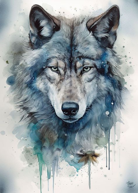 Wolf Spirit Animal Art, Wolf Illustration Art, Wolf Paintings, Wolf Watercolor, Abstract Wolf, Spirit Magic, Watercolor Wolf, Wolf Poster, Acrylic Painting Inspiration