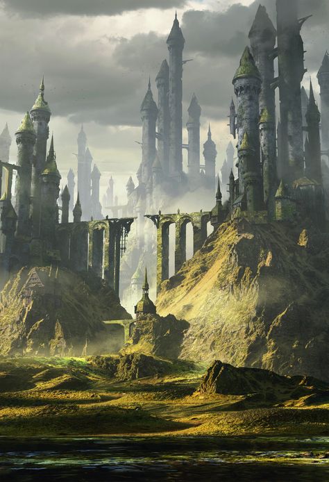 Elven City, Fantasy City, Fantasy Castle, Fantasy Setting, Fantasy Places, Fantasy Art Landscapes, Fantasy Concept Art, High Fantasy, Fantasy Inspiration