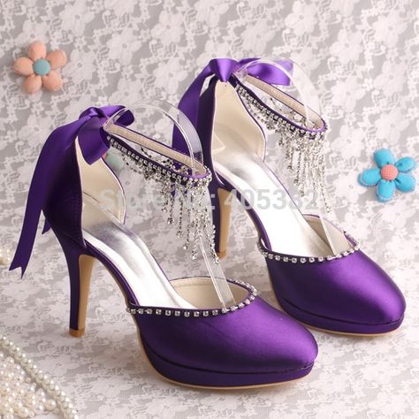 Found on Bing from www.aliexpress.com Wedding Shoes Purple, Royal Purple Wedding, Purple Wedding Shoes, Purple High Heels, Party High Heels, Purple Wedding Dress, Wedding Purple, Purple Heels, Shoes Purple