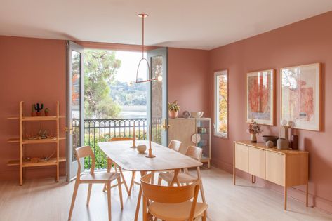 Silverlake Scandinavian - Scandinavian - Dining Room - Los Angeles - by New Generation Home Improvements | Houzz Terra Cotta Urn Behr, Terra Cotta Dining Room, Light Terra Cotta Paint Color, Terra Cotta Wall Color, Terra Cotta Living Room, Colorful Studio, Scandinavian Dining Room, 70s House, Pastel Home Decor