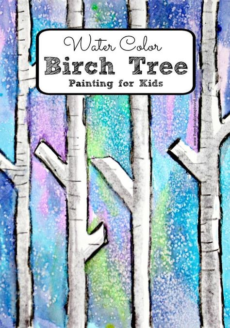 Easy Water Color Birch Tree Painting with Kids.  A colorful winter art idea to create with kids for winter or Christmas. #watercolors #watercolorsforkids #kidsactivities #artforkids Painting With Kids, Birch Trees Painting, Winter Art Lesson, Birch Tree Art, Tree Paintings, Birch Tree Painting, 2nd Grade Art, Winter Art Projects, Art Activity