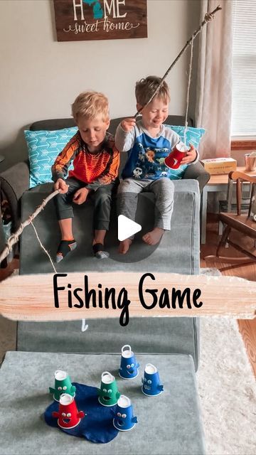 Brittany | Kids/Toddler/Baby Activities on Instagram: "Grab some cups and sticks and come fishing with us!  Throwback to one of our favorite activities.   Check out our stories (highlights) for more details on how to make your own kids fishing activity. My kids absolutely loved turning our play couch into a fishing dock and playing this game. It takes a lot of focus and concentration.  Most of the supplies needed can be found at the @dollartree   #kidsactivities #kidsactivity #toddleractivities #toddleractivity #toddleractivitiesathome #diygamesforkids #diygames #activitiesforkids #activitiesfortoddlers" Fishing Party Activities, Fishing Games For Kids Party, Fishing Activities For Kids, Fishing Crafts For Kids, Fishing Party Games, Diy Fishing Game, Diy Fishing Pole, Fishing Activity, Halloween Carnival Games