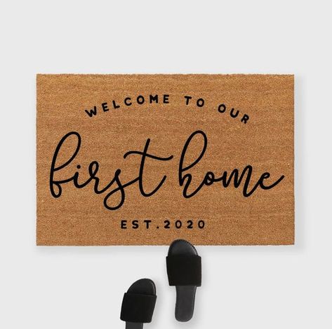 First Home Door Mat, First Home Craft Ideas, New Home Door Mat, New Home Announcements Photo, New Homeowner Announcement, Buying First Home Pictures, House Closing Pictures, Home Owner Announcement, New Home Owner Pictures