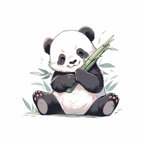 Panda Illustration Cute, Panda Cute Drawing, Panda Digital Art, Cute Panda Art, Panda Drawings, Panda Eating Bamboo, Panda Png, Cute Panda Drawing, Cute Pandas